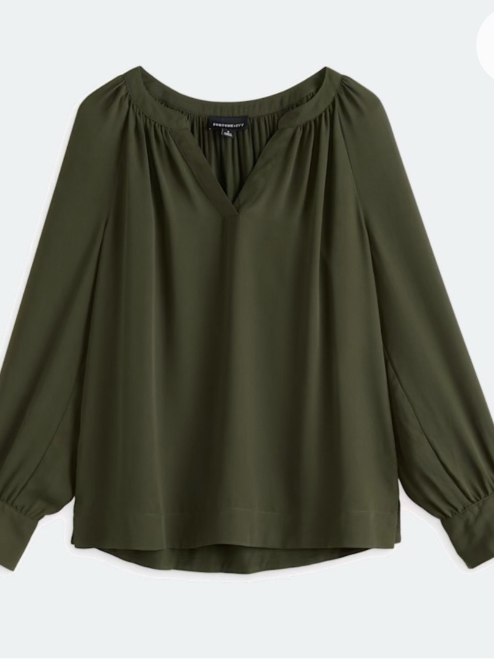 Pleated V-Neck Blouse in Forest Green - Unknown Brand
